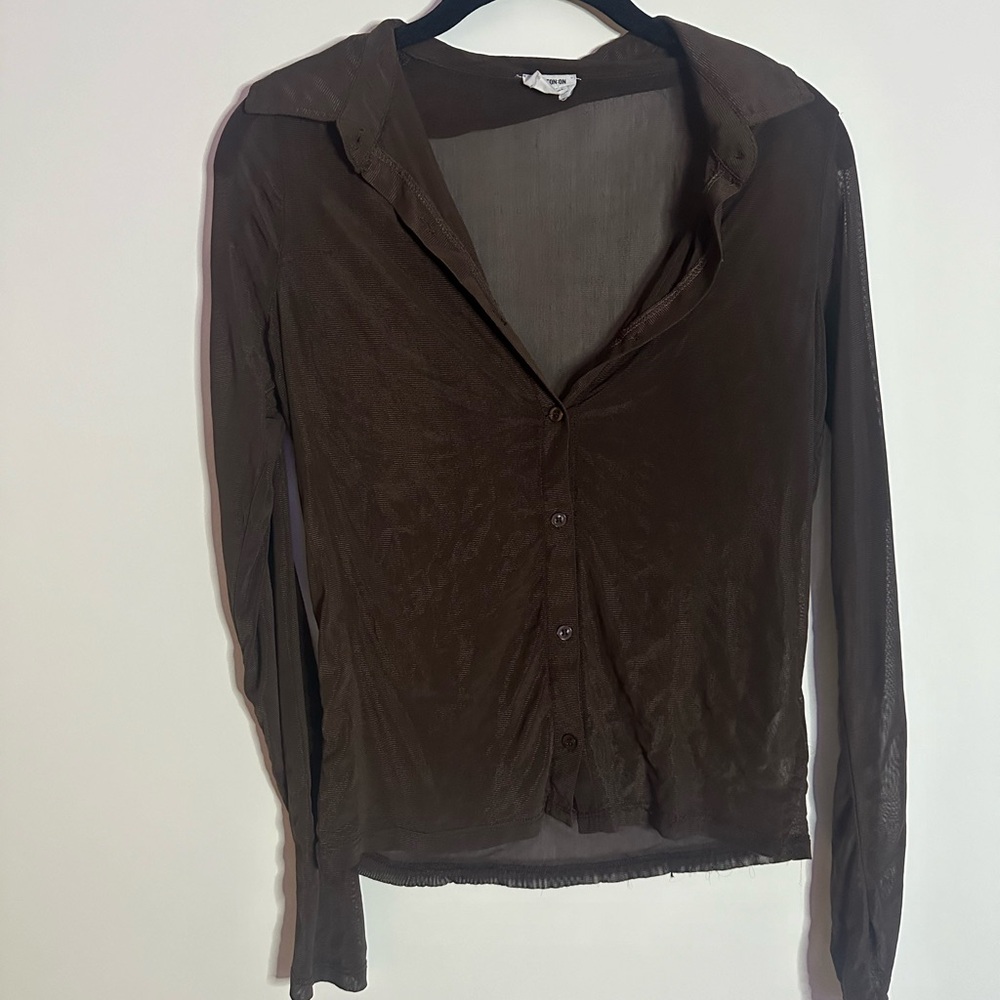 Cotton On Sheer Chocolate Button-Down Shirt